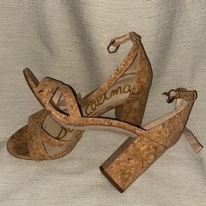 Sam Edelman cork heels with gold flecks